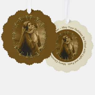Jungfrau Mary mit Child Jesus, Goldrand Design Ornament Karte