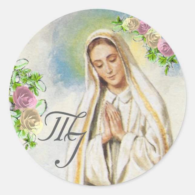 Jungfrau Mary Mit Monogramm Wedding Runder Aufkleber (Vorderseite)