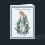 Jungfrau Mary Mother mit Blume gesegnet Karte<br><div class="desc">Schönes Vintage-Bild der gesegneten Jungfrau Mary mit blauen Blumenstrauß darunter. Alle Texte können geändert werden.</div>