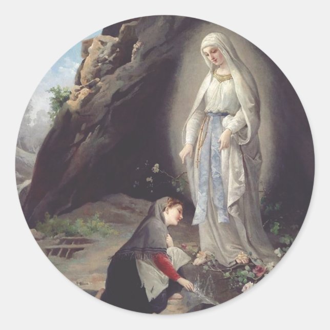 Jungfrau Mary of Lourdes Runder Aufkleber (Vorderseite)