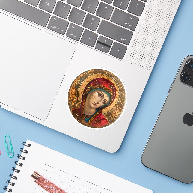 Jungfrau Mary Religious Christlich Vinyl Aufkleber (Laptop mit iPhone)