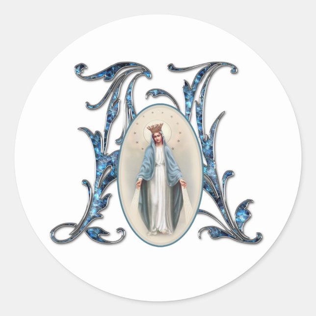 Jungfrau Mary Religious Elegant Floral Grace Class Runder Aufkleber (Vorderseite)