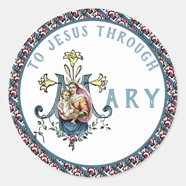 Jungfrau Mary Religious Katholic Jesus Cross Class Runder Aufkleber (Vorderseite)