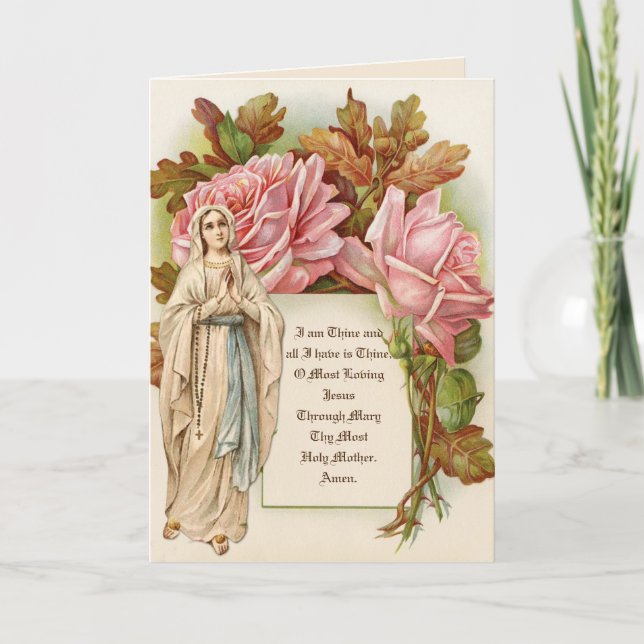 Jungfrau Mary Rosary Vintag Karte (Vorderseite)