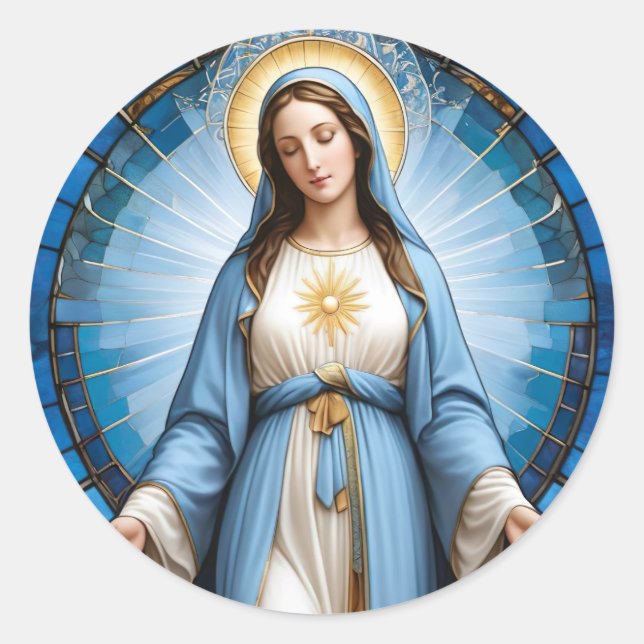 Jungfrau Mary Stettglas Runder Aufkleber (Vorderseite)