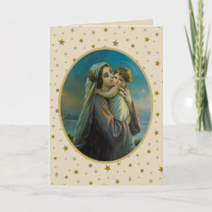 Jungfrau Mary und Baby Jesus auf dem Sternenhimmel Feiertagskarte