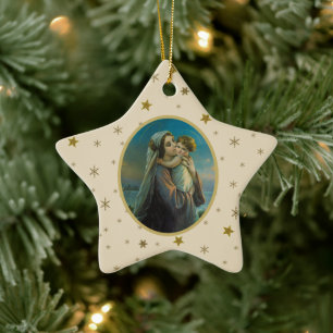 Jungfrau Mary und Baby Jesus auf dem Sternenhimmel Keramik Ornament