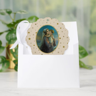 Jungfrau Mary und Baby Jesus auf dem Sternenhimmel Ornament Karte