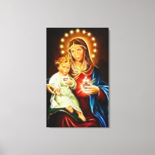 Jungfrau Mary und Baby Jesus heiligen das Herz Leinwanddruck