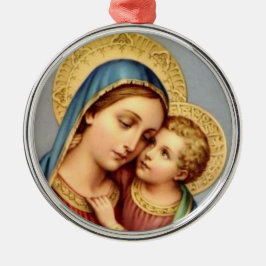 Jungfrau Mary und Baby-Jesus-Weihnachtsverzierung Silbernes Ornament