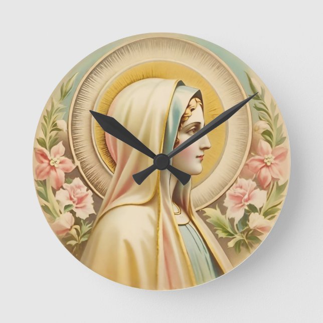 Jungfrau Mary Wall Clock Runde Wanduhr (Vorderseite)