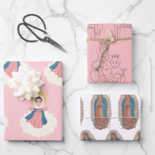 Jungfrau Mary, Wrapping Paper Flat Sheet Set 3 Geschenkpapier Set