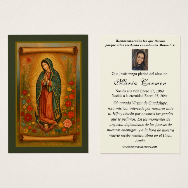 Jungfrau Mexico Guadalupe Spanisches Beerdigungsge (Vorne & Hinten)