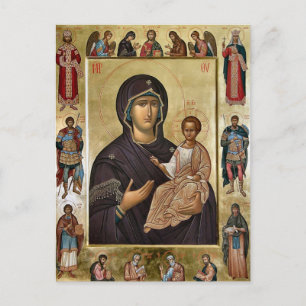 Jungfrau mit Heiligen Orthodoxes Christliches Symb Postkarte