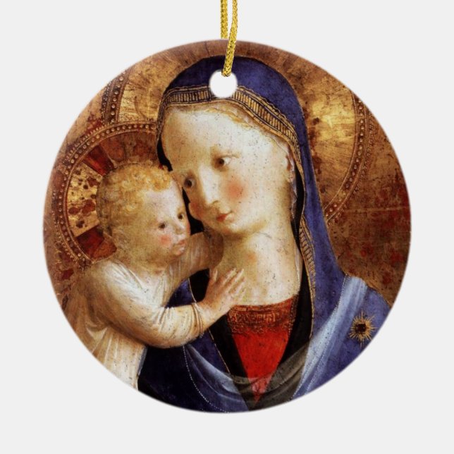 JUNGFRAU MIT KIND ,Blue Sapphire Gem Weihnachten Keramik Ornament (Vorne)