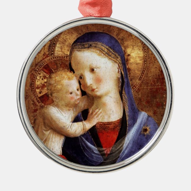 JUNGFRAU MIT KIND ,Blue Sapphire Gem Weihnachten Ornament Aus Metall (Vorne)