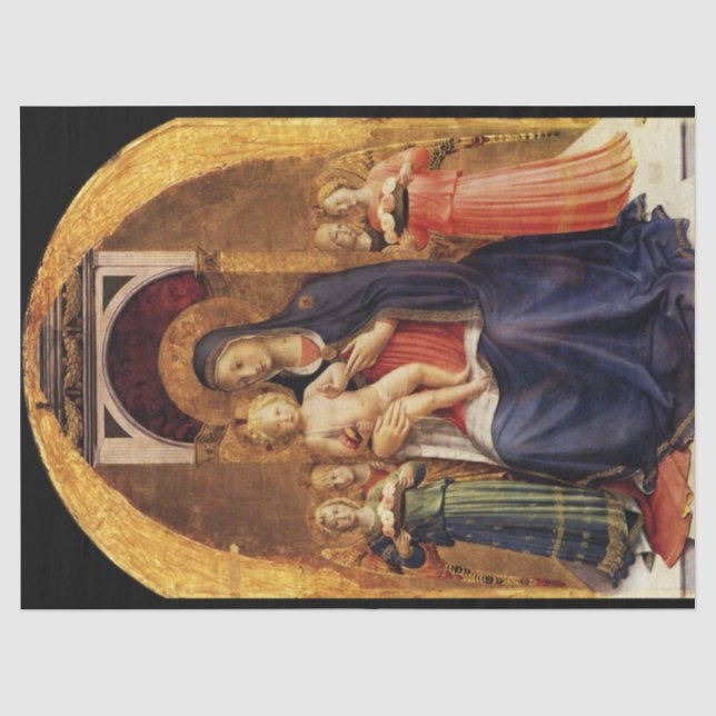 JUNGFRAU MIT KIND UND ANGELN Fra Angelico, Xmas Seidenpapier (Vorderseite)