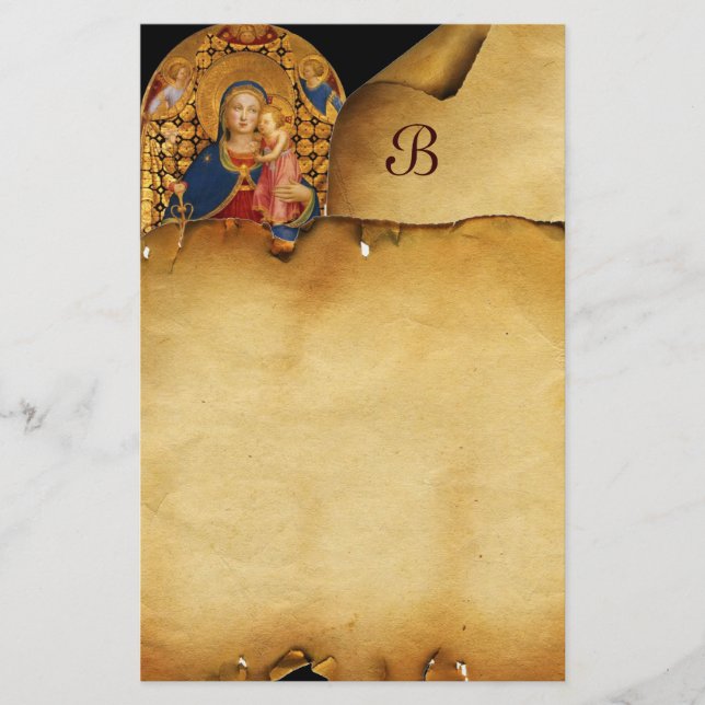 JUNGFRAU MIT KIND UND SITZEN , Monogramm des Perga Briefpapier (Vorderseite)