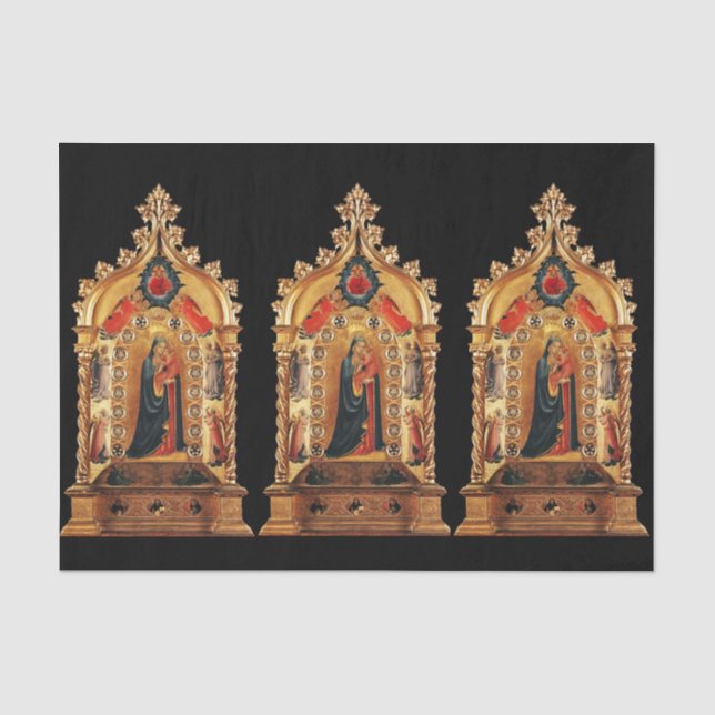JUNGFRAU MIT KINDERN UND ANGELN GOLD SACRED ART IC SEIDENPAPIER (Vorderseite)