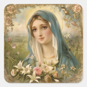 Jungfrau Mutter Maria Florale vintage katholisch Quadratischer Aufkleber
