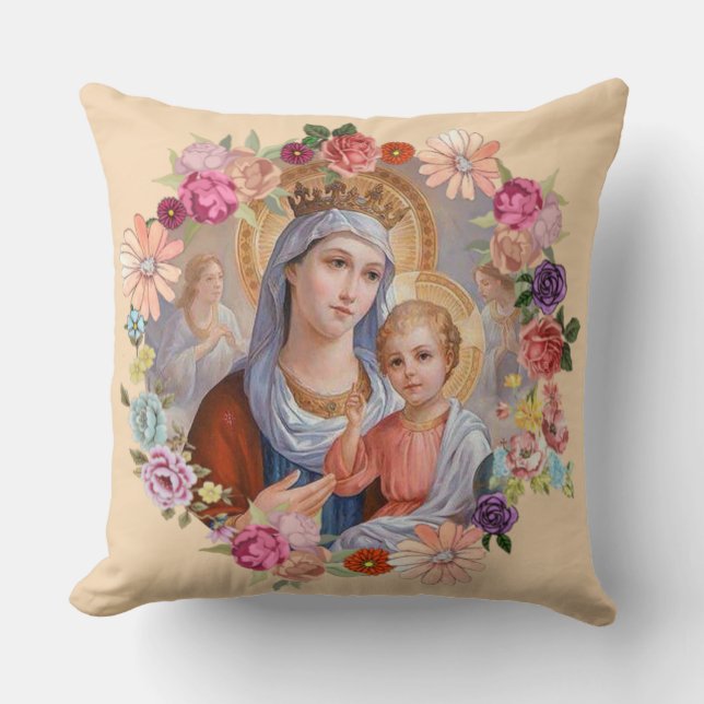 Jungfrau-Mutter-Mary-Baby-Jesus Blumenwreath Krone Kissen (Vorderseite)