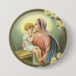 Jungfrau-Mutter Mary, welche die Baby-Jesus-Rosen Button