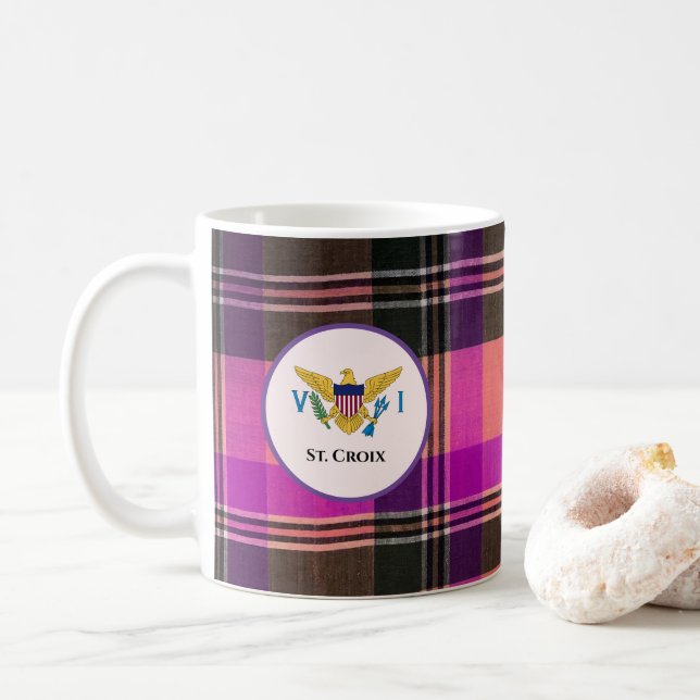 Jungfrau St. Croix Flaggen Madras USVI Kaffeetasse (Mit Donut)