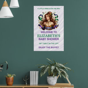 Jungfrau-Sternzeichen-Babyparty Lavendel und Grün Poster