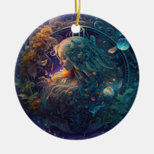 Jungfrau-Sternzeichen Wasserfarben-Design Keramik Ornament