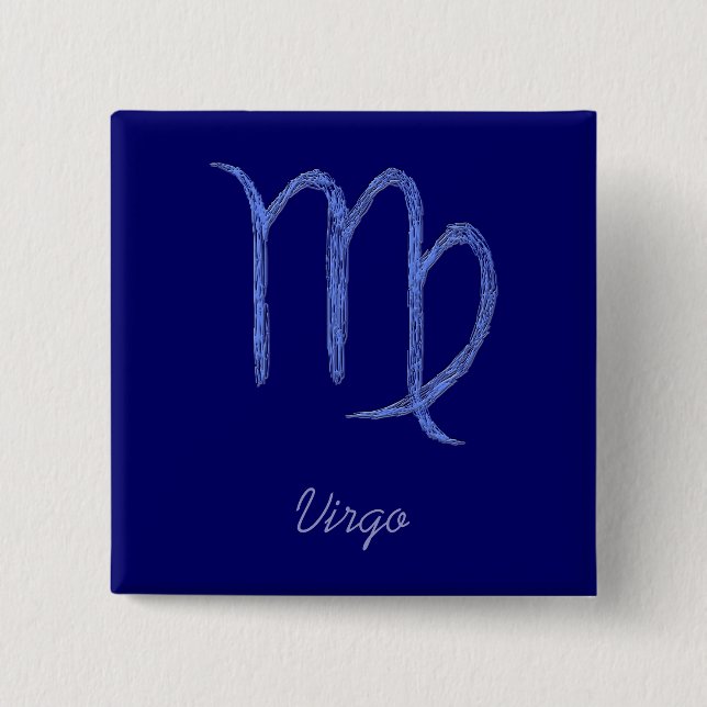 Jungfrau. Tierkreis-astrologisches Zeichen. Blau Button (Vorderseite)