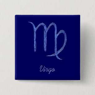 Jungfrau. Tierkreis-astrologisches Zeichen. Blau Button