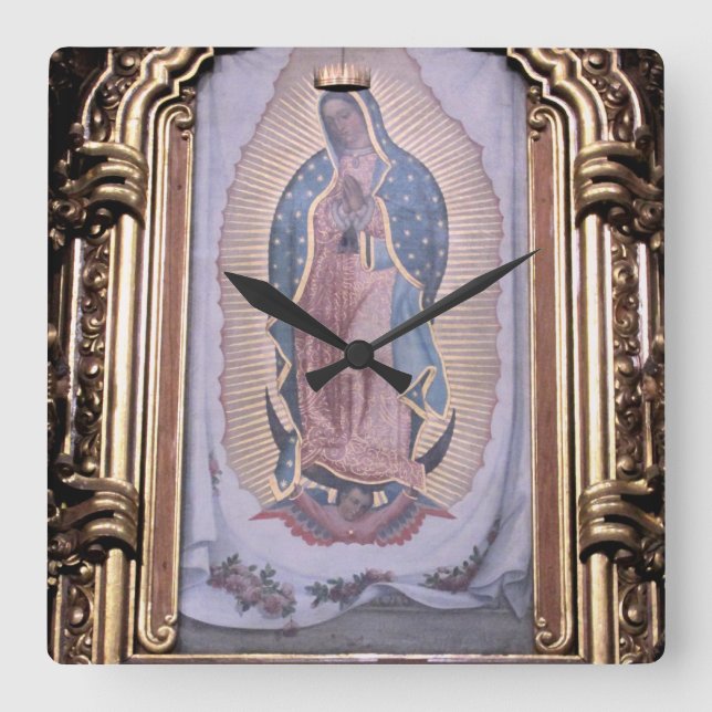 Jungfrau von Guadalupe Quadratische Wanduhr (Vorderseite)
