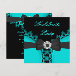 Junggeselinnen-Abschied Aquamarin Blue Black Lace Einladung
