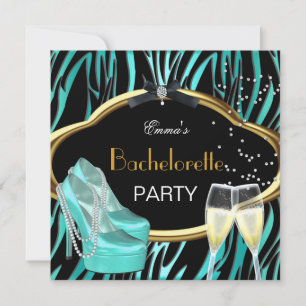 Junggeselinnen-Abschied Aquamarin Blue Gold Black  Einladung
