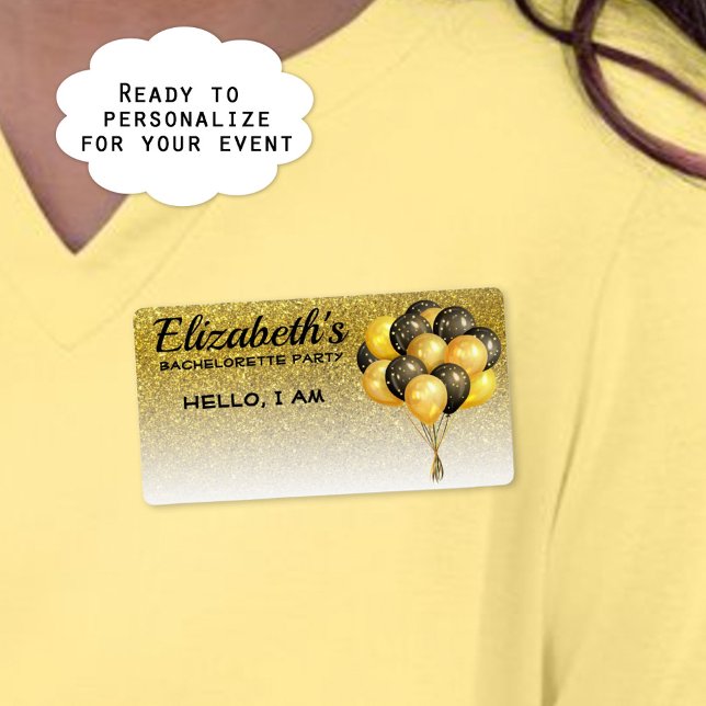 Junggeselinnen-Abschied Balloons Gold Glitzer Name (Use paper label name tags so guests can remember names at your event. )