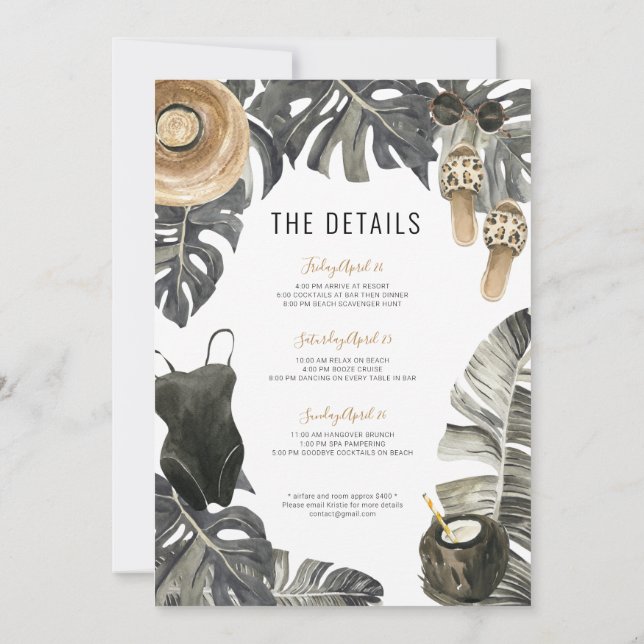 Junggeselinnen-Abschied Beach Weekend Ausflug Einladung (Rückseite)