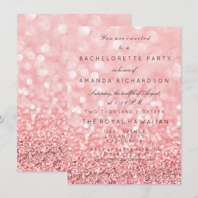 Junggeselinnen-Abschied Birthay Glitzer Rosa Rose  Einladung (Vorne/Hinten)