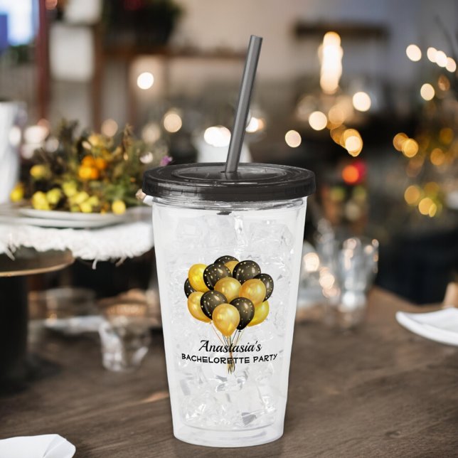 Junggeselinnen-Abschied Black Gold Balloons Custom Acryltrinkbecher (Von Creator hochgeladen)