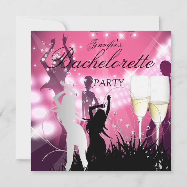 Junggeselinnen-Abschied Black Pink White Champagne Einladung (Vorderseite)
