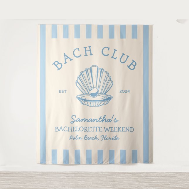 Junggeselinnen-Abschied Blue Backdrop Bachclub an  Wandteppich (Vorderseite)