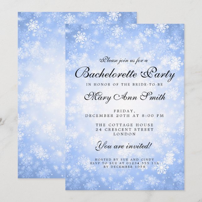 Junggeselinnen-Abschied Blue Winter Wonderland Einladung (Vorne/Hinten)