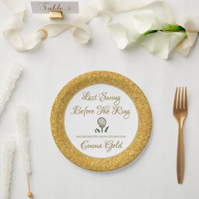 Junggeselinnen-Abschied Brautparty Golf Gold & Whi Pappteller (Hochzeit)