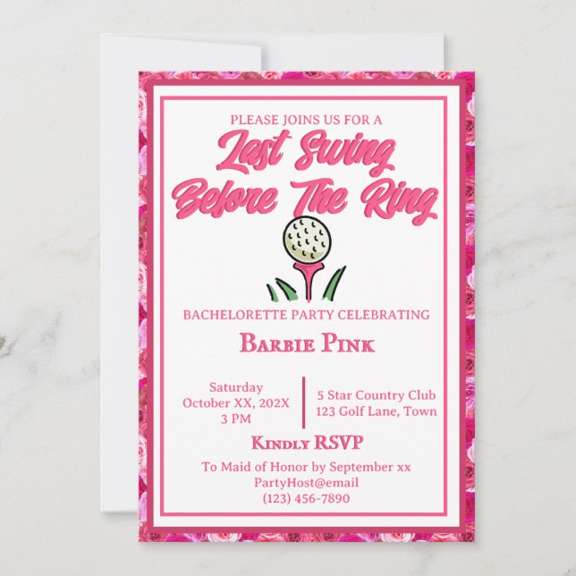 Junggeselinnen-Abschied Brautparty Golf Rosa Rose Einladung (Vorderseite)