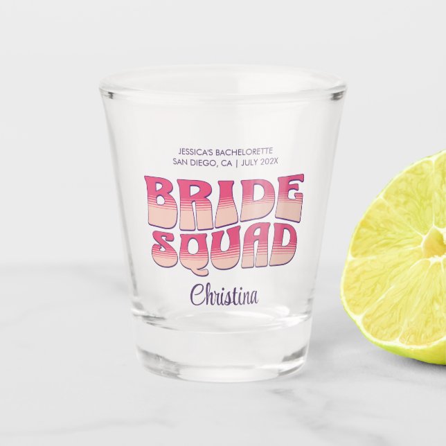 Junggeselinnen-Abschied Bride Squad Bridesmaid Hot Schnapsglas (Vorderseite)