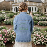 Junggeselinnen-Abschied Bridesmaid Bridal Wedding Jeansjacke<br><div class="desc">Diese Denim-Jacke ist nicht nur ein Kleidungsstück, sondern ein personalisierter Sake, der Ihrem Brautparty eine Touch edlen Charmes verleiht. Mit seinen individuell gestaltbaren Elementen können Sie ihn mit dem Namen der Brautjungfrau oder einer besonderen Botschaft personalisieren und so zu einem einzigartigen und gepflegten Teil Ihrer Hochzeitsfeier machen. Die komfortable und...</div>