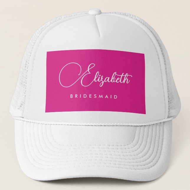 Junggeselinnen-Abschied Bridesmaid Name Pink Truckerkappe (Vorderseite)