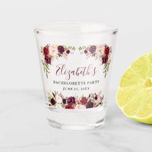 Junggeselinnen-Abschied Burgund Wasserfarben Schnapsglas