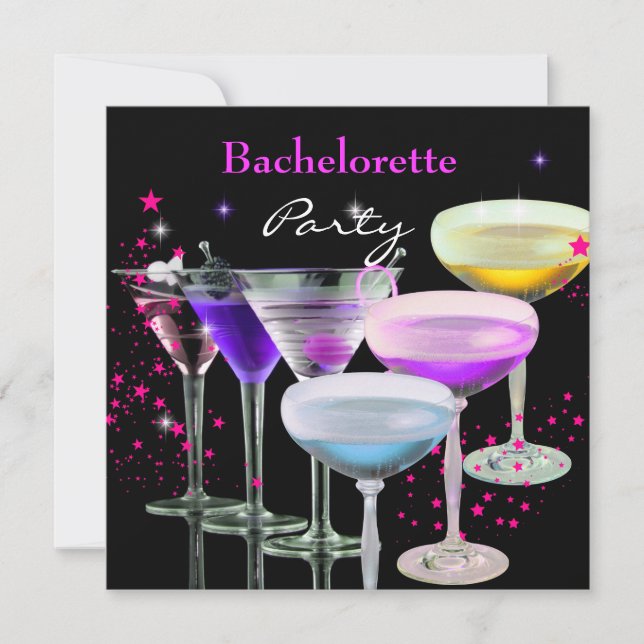 Junggeselinnen-Abschied Cocktails Champagner Pink Einladung (Vorderseite)