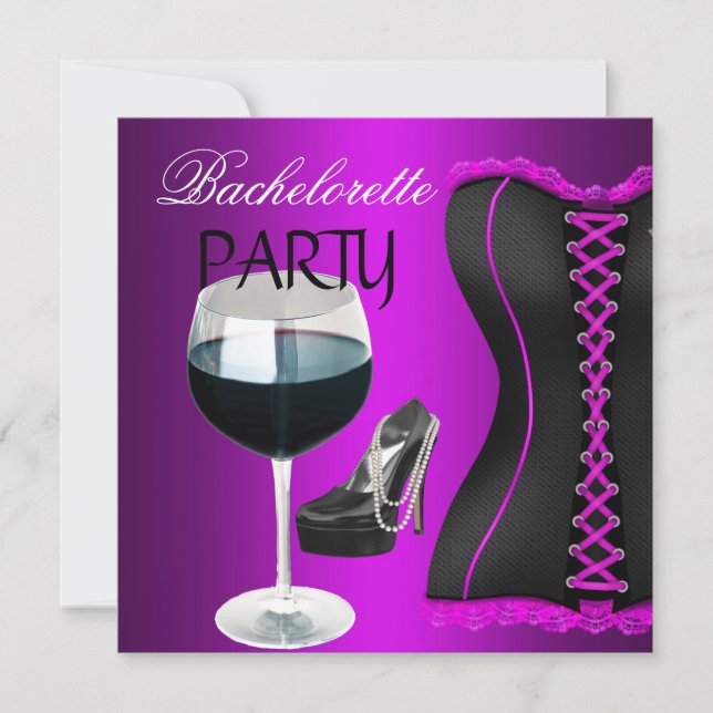 Junggeselinnen-Abschied Cocktails Magenta Black Co Einladung (Vorderseite)