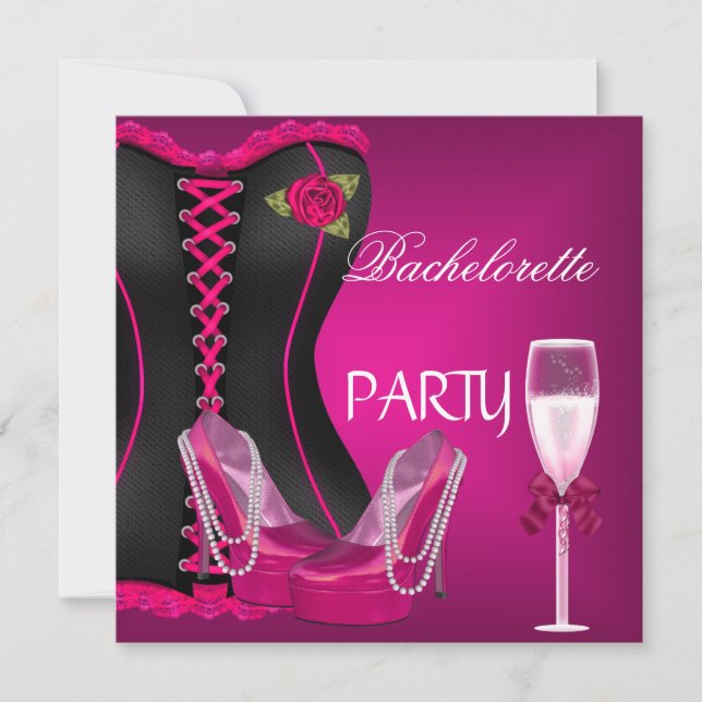 Junggeselinnen-Abschied Corset Black Pink Shoes 2 Einladung (Vorderseite)